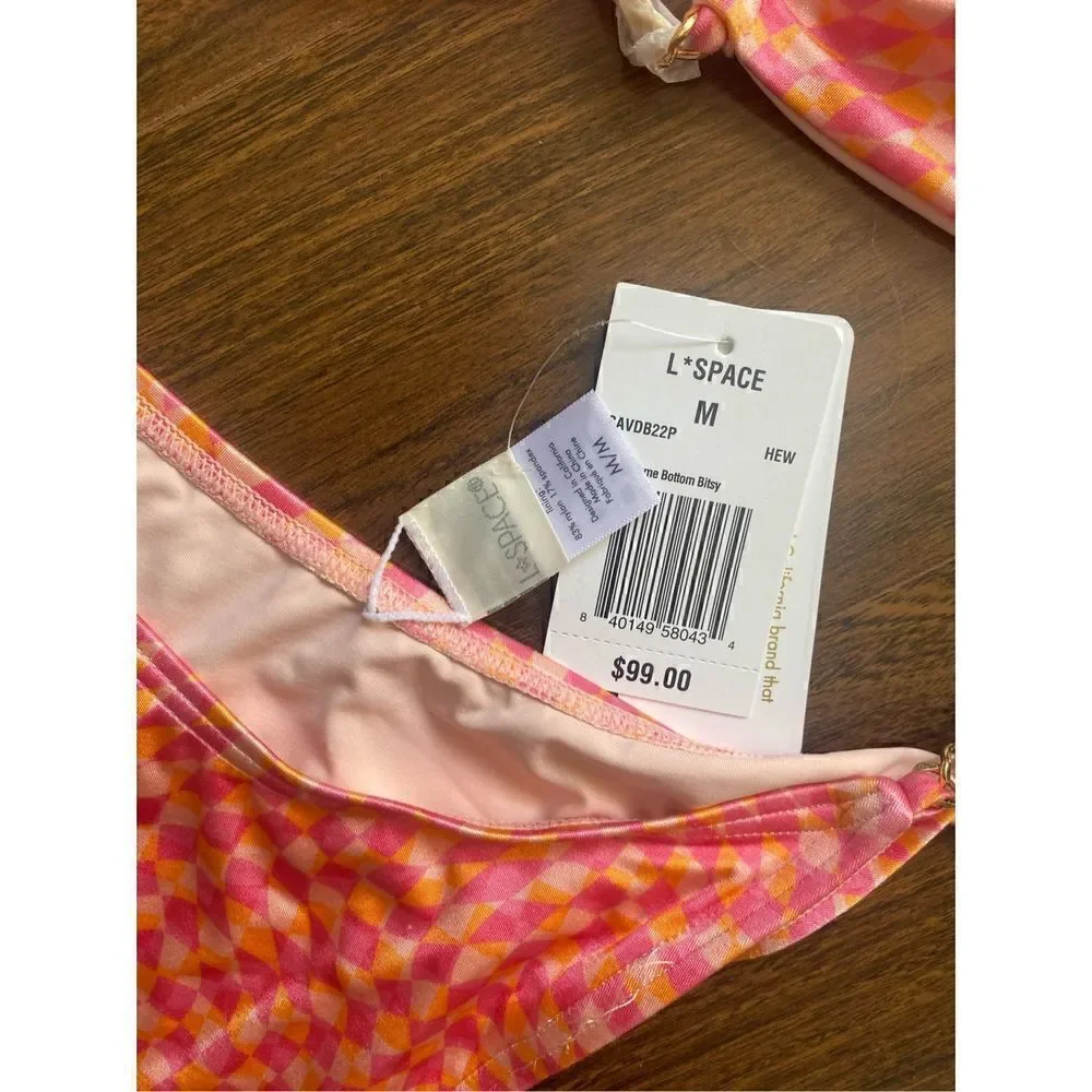 L*Space XS top and M bottom Sammie checkered gold chain bikini